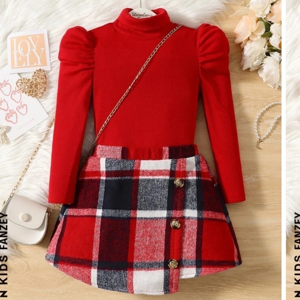 SHEIN | Fall Preppy Plaid Outfit For Toddler Size 6 RED